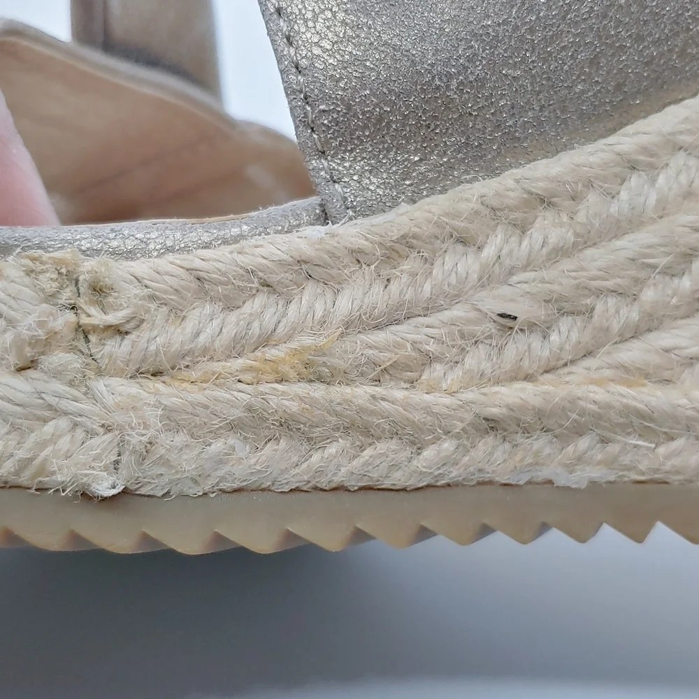 Eileen Fisher Beckon Metallic Suede Espadrille Wedge Sz 7.5 Asymmetrically Strap